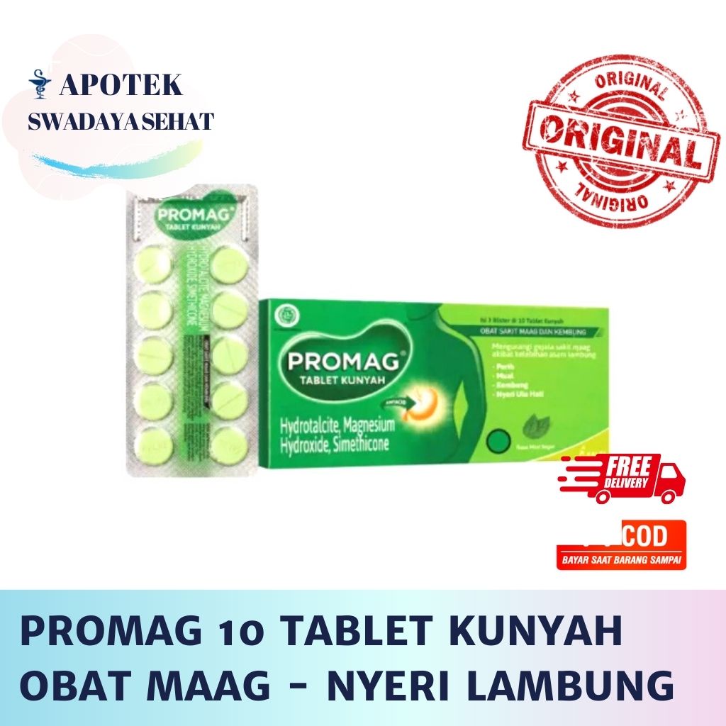 PROMAG 10 Tablet Kunyah Strip - Obat Lambung Nyeri Maag Asam Lambung Kembung