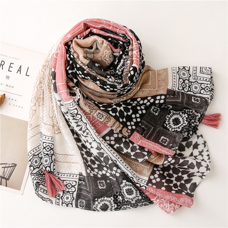 ITSFRIDAY EVORY Scarf - Premium Pashmina Shawl Selendang Syal Pasmina Hijab Import Motif Etink Flower Pink