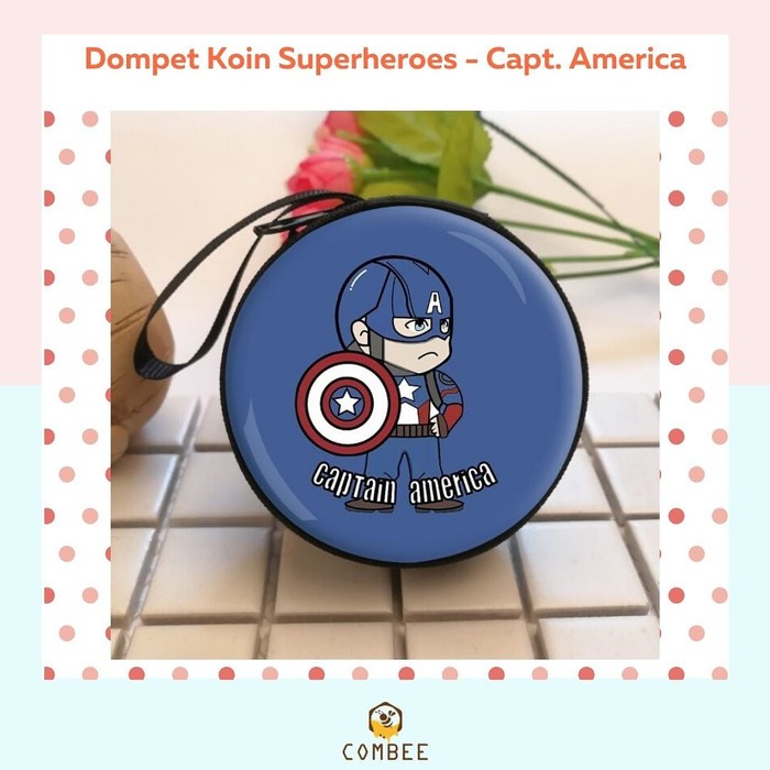 Dompet / Pouch Koin / Earphone / Souvenir Tin Round Superhero Captain America