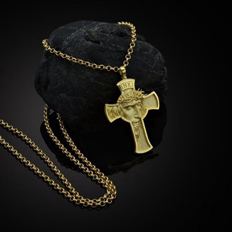 Pria Fashion  Jesus Crown Palang Pendant Kalung