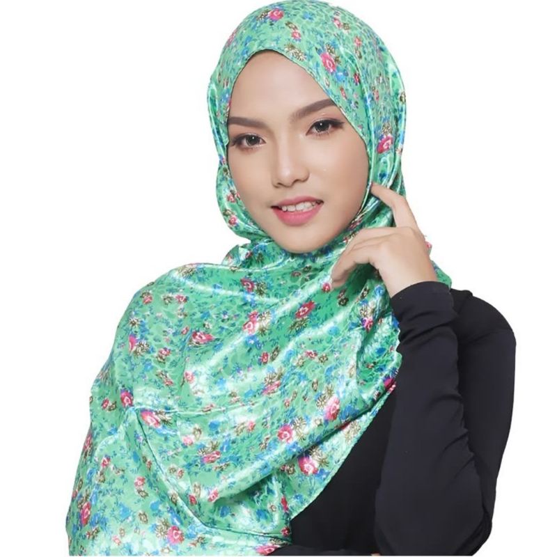 Pashmina Hijab Segiempat Super Soft Silk Motif Cantik Pasmina Panjang Satin Soft