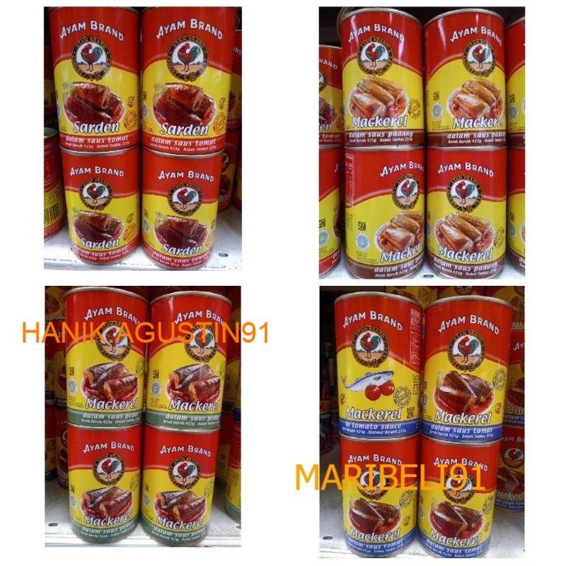 

AYAM BRAND Mackerel 425 gr / Ikan Sarden / Saus Tomat/saus padang/saus pedas