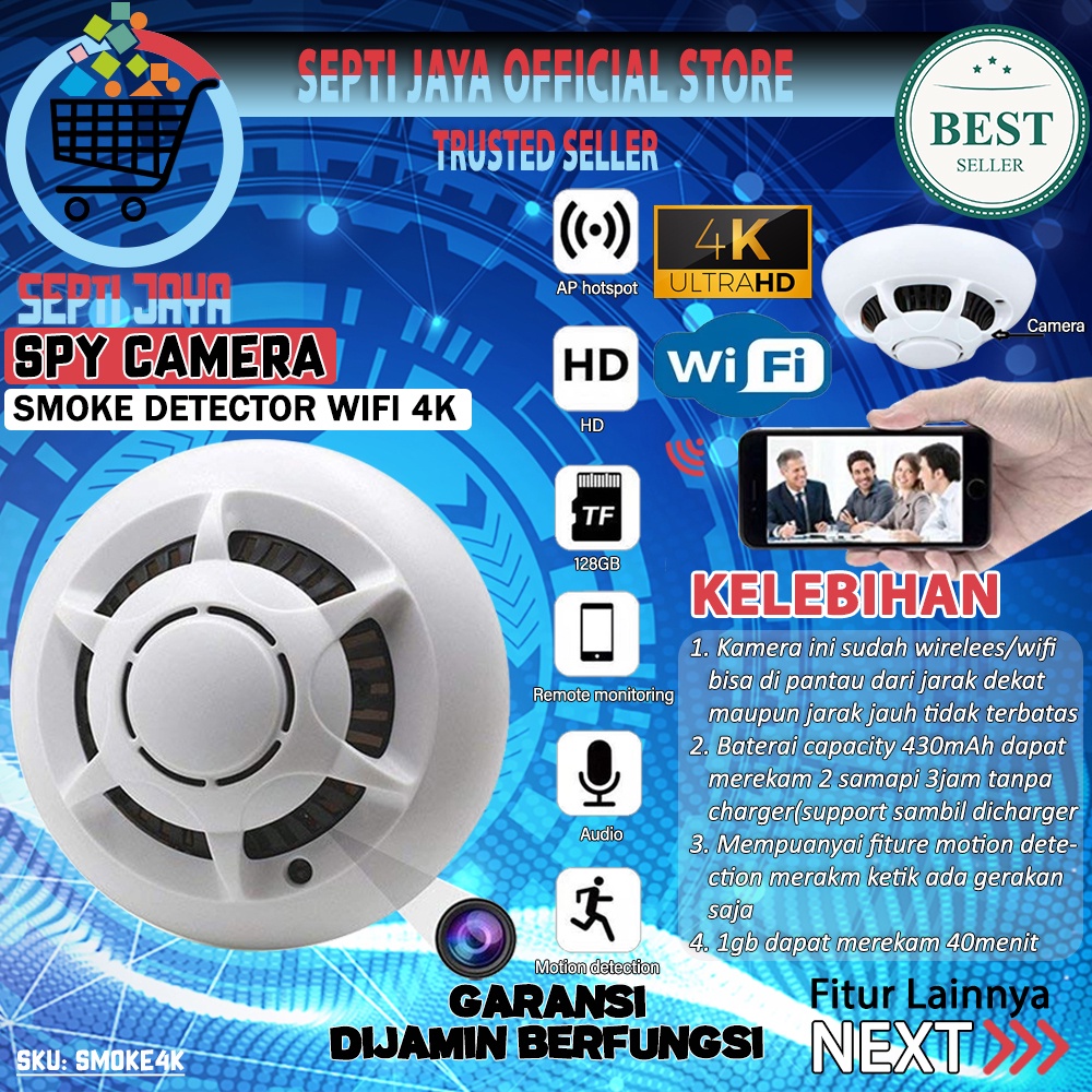 Kamera Smoke Detector Ip Camera HD 4K Kamera Mini Wifi Nirkabel Deteksi Gerak Video Keamanan Operasi