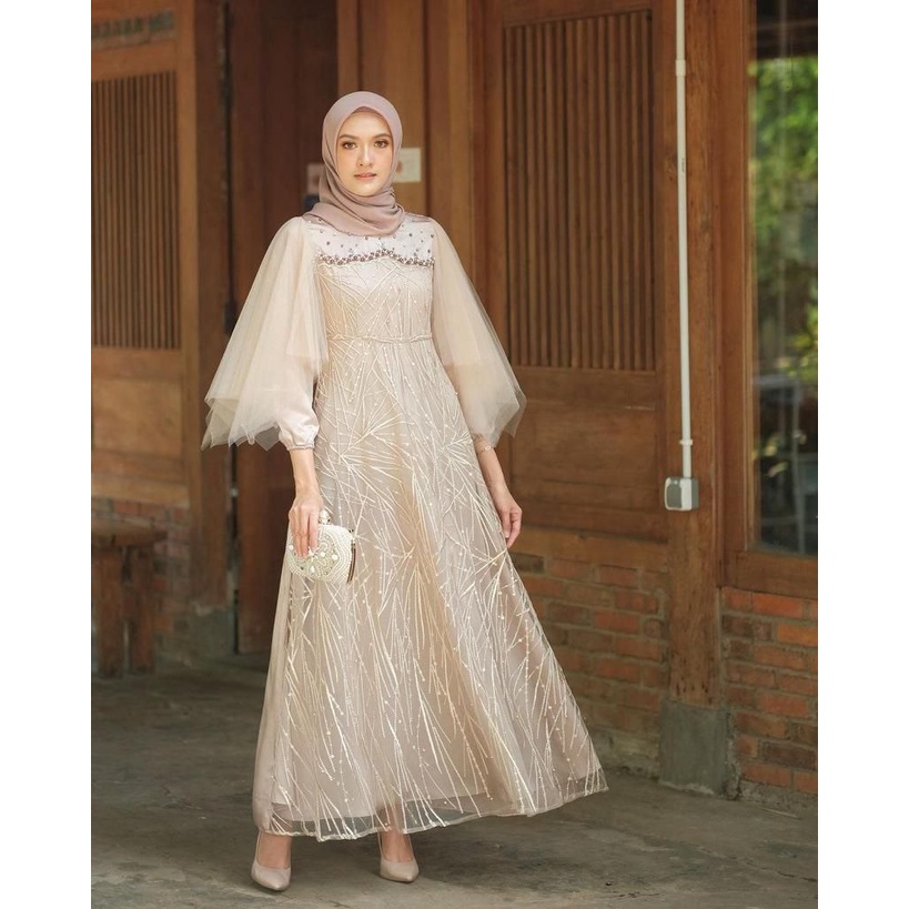 TERMURAH!!! LUNA DRESS BROKAT KOMBINASI / FASHION MUSLIM WANITA / GAMIS NADINE / BISA COD / ADA JUMBO / GAMIS 2022