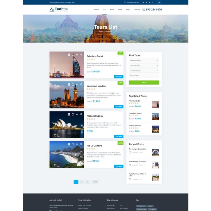 Wordpress Template TourPress Travel Booking Theme WP 5