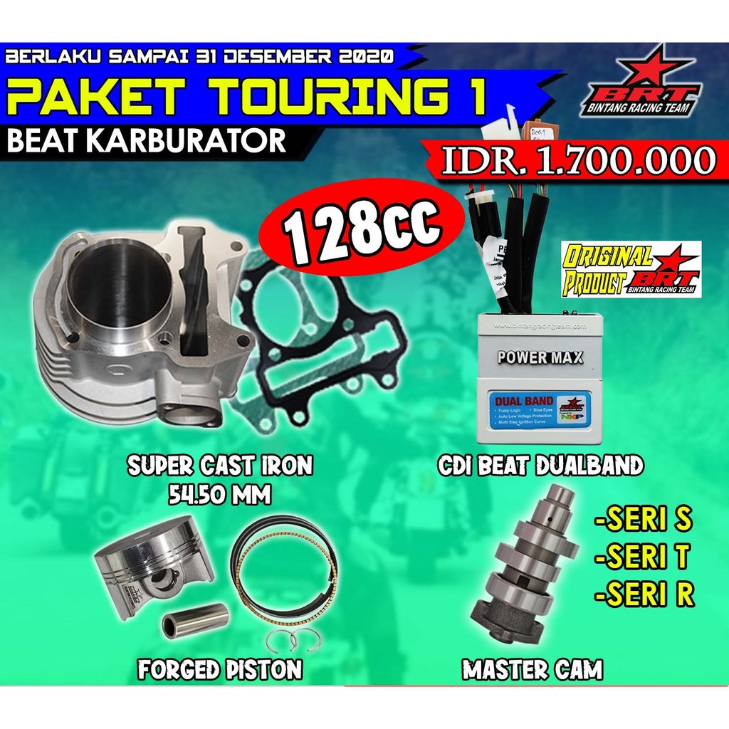 Paket BRT Honda Beat Karbu Scoopy Blok Cylinder 130cc Bore Up Cdi Boring Silinder Noken As