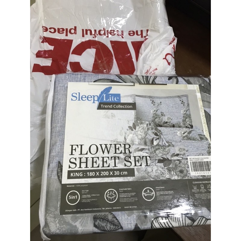 NEW SPREI ACE HARDWARE SLEEP LIFE TREND COLLECTION FLOWER SHEET SET KING SIZE 180 x 200 x 30