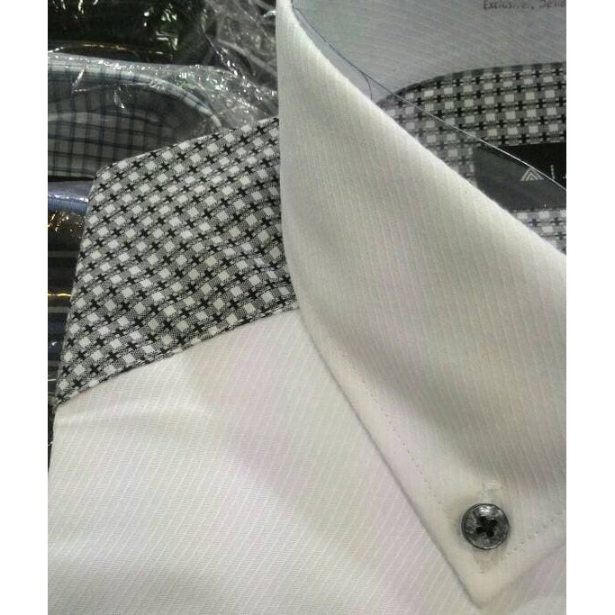 Kemeja Pria Alisan Panjang Slimfit Putih Dobby Ulir Variasi Pundak - Putih, S Best Quality