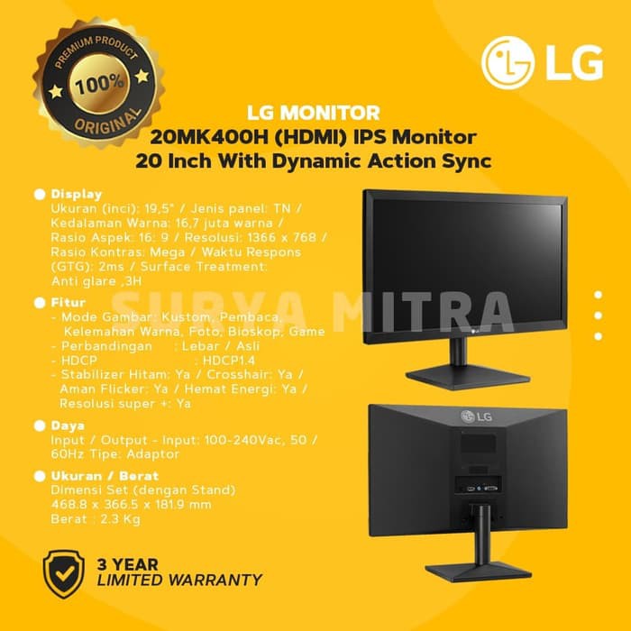 Monitor LED LG 20MK400H-B HDMI