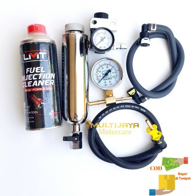 Full Set Alat Servis Motor Injeksi | Tabung Infus + Fuel Pump Tester Tekiro + Cairan Pembersih LMT