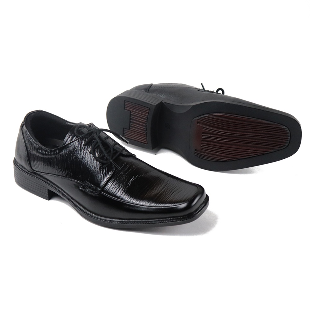 Sepatu Formal Pantofel Pria Hitam Tali Kerja Kantor Kuliah Fashion Original Kulit Asli Grutty Hitam