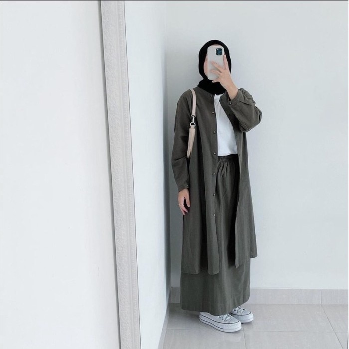 BAJU SETELAN WANITA ONE SET REVY LONG TUNIK ROK WANITA BAHAN MOSCREPE