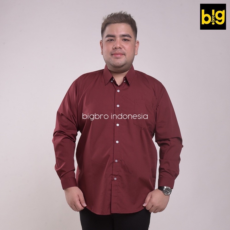 Kemeja Polos Pria jumbo xxl xxxl xxxxl Slimfit Panjang Maroon Putih Hitam Navy Abu muda abu Tua Biru