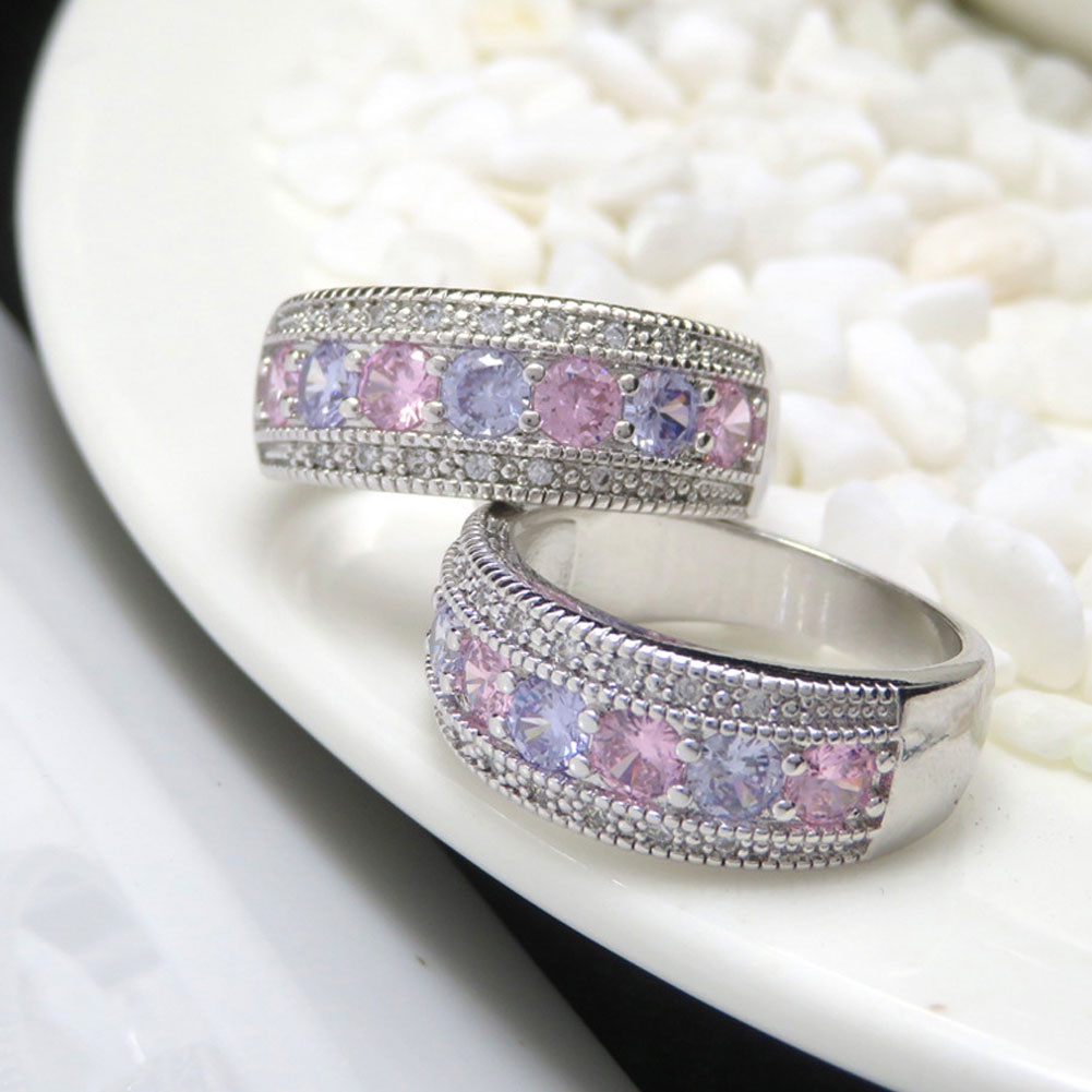 Hu Hu Hu Hu Hu Alat Bantu Pasang Kacamata♡ Cincin Kawin / Tunangan Hias Kristal Cubic Zirconia Warna-Warni Untuk Wanita