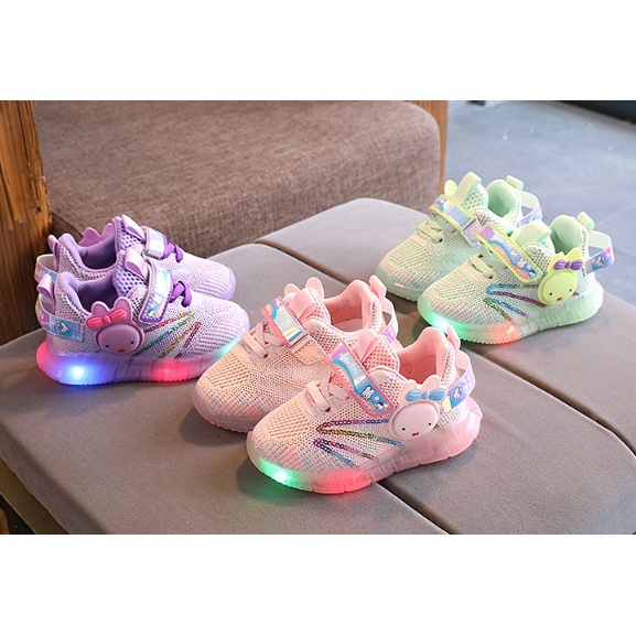 Qeede_Store Sepatu KANINA  Sneakers Anak Perempuan Import Lampu LED Size 21-30