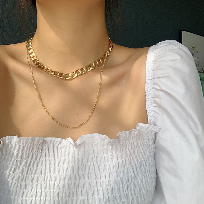 Personality Geometric Simple Thick Chain Necklace Hip Hop Layered Chain Multilayer Clavicle Chain