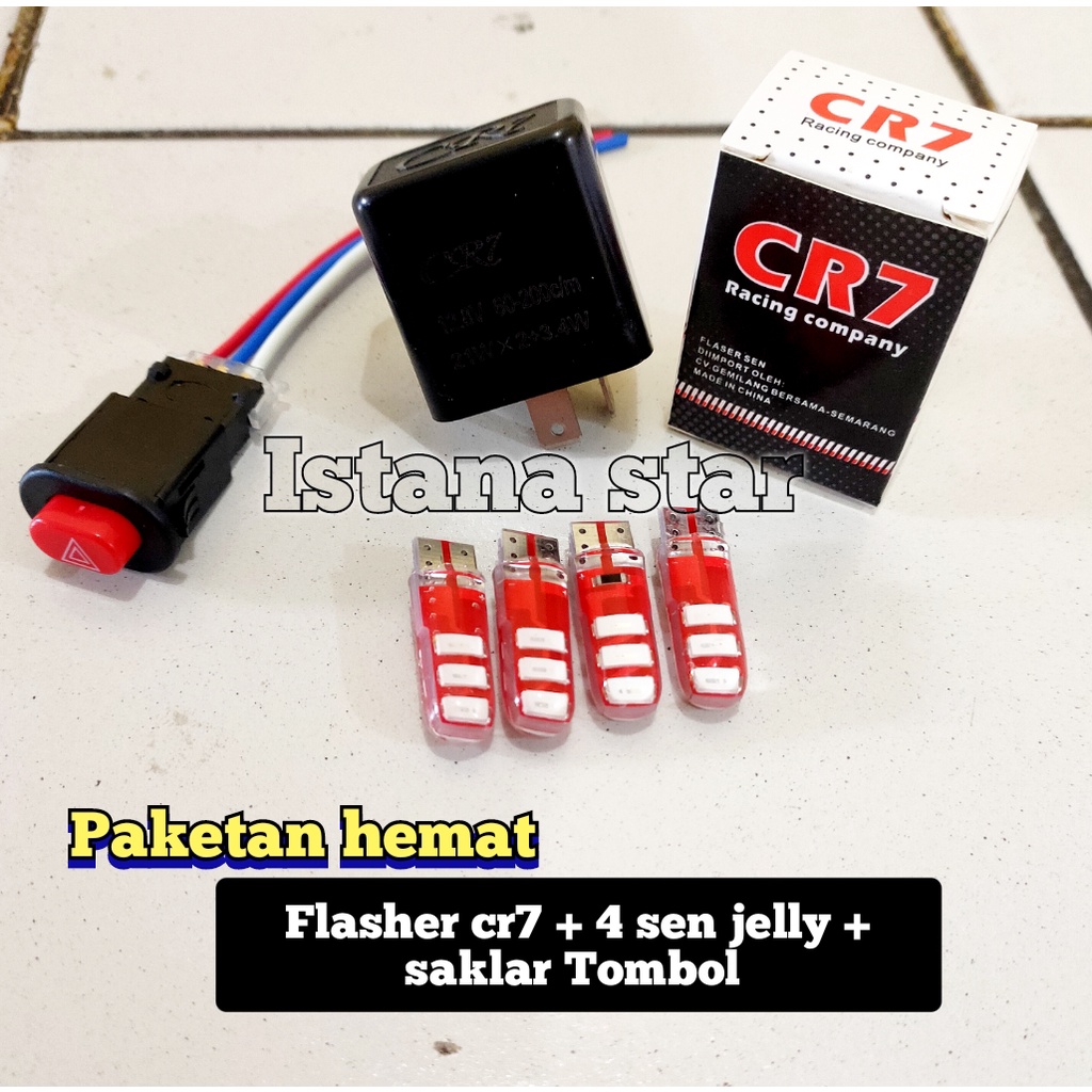 PROMO PAKET SEN SEIN 4 BIJI + FLASHER CR7 + SAKLAR KABEL UNIVERSAL MERAH