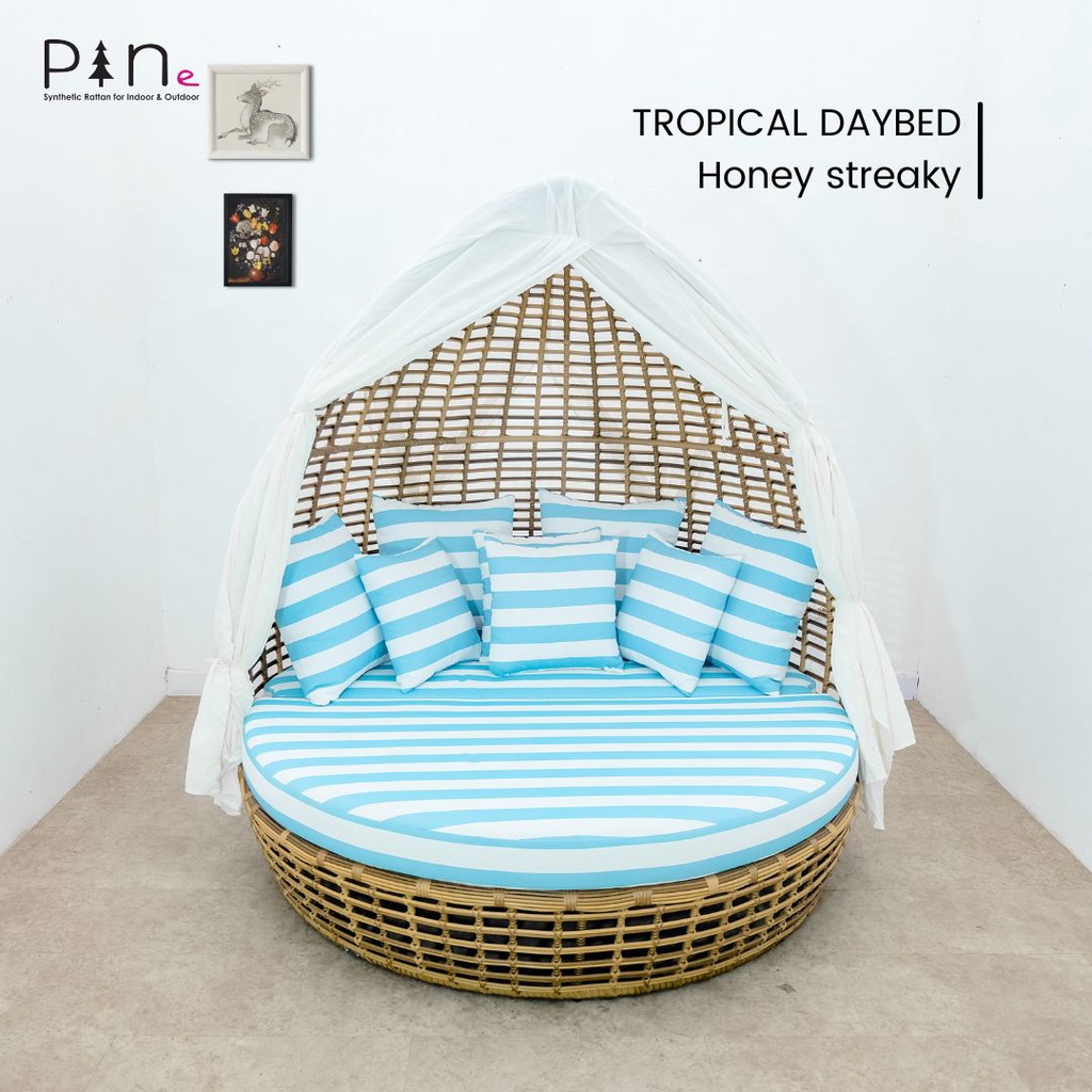 Bale-Bale / Daybed Bulat / Sofa Santai Taman Outdoor Pine Rotan Sintetis - Tropical Daybed Honey Str