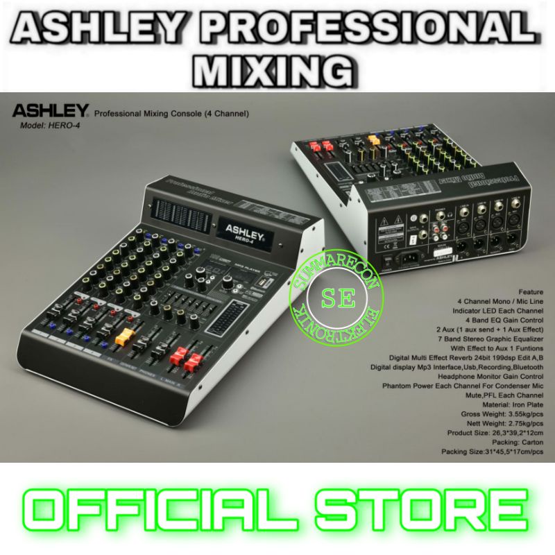 mixer audio 4 channel original ashley hero 4 usb bluetooth recording