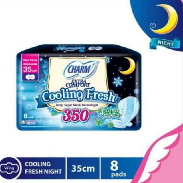 Charm COOLING ( NIGHT ) fresh Wing ( 35CM ISI 8  buah ) pembalut (no.46)