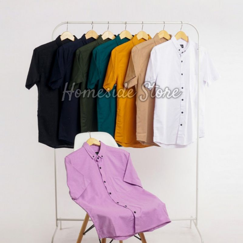 HOMESIDE Kemeja Polos Pria Lengan Pendek Hem Casual Slimfit