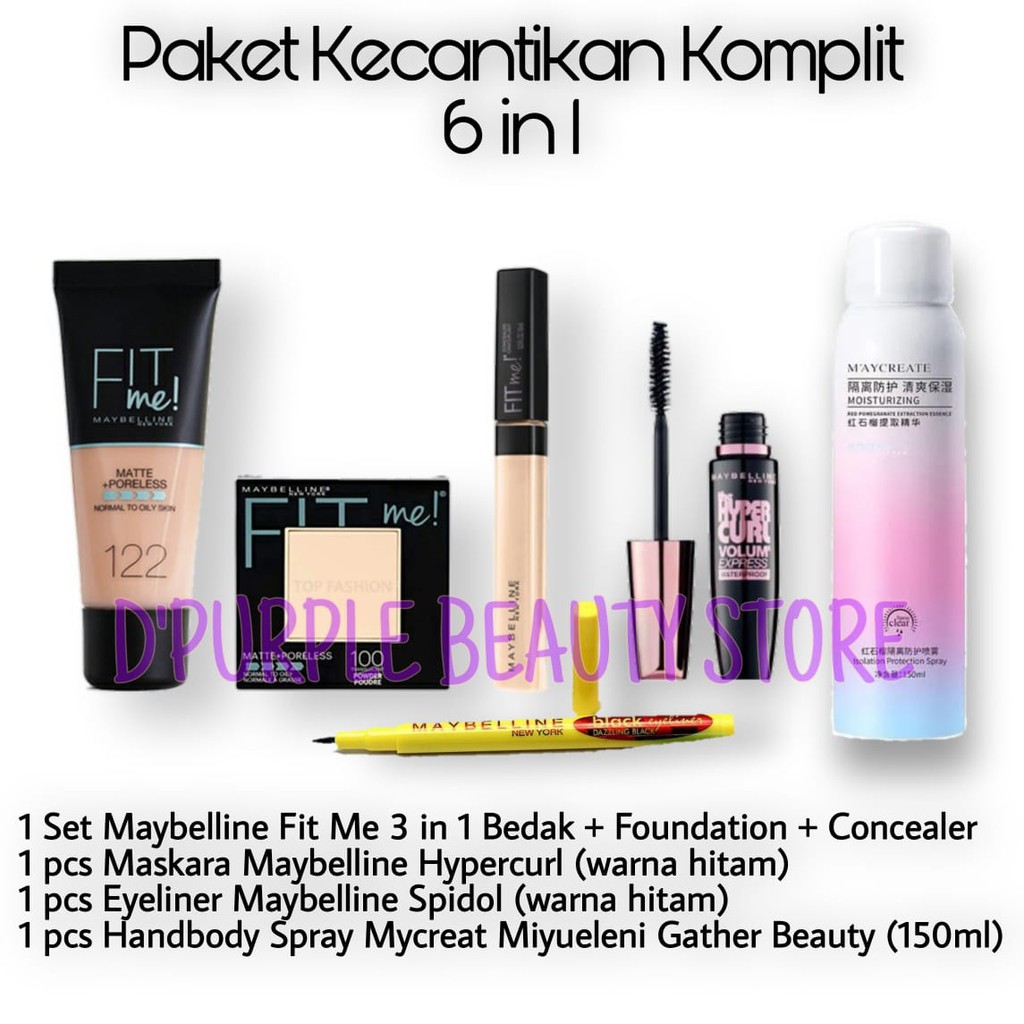 Paket Kecantikan Komplit 6 In 1 -Paket MakeUp Maybelline Fit Me Lengkap Murah 6 In 1