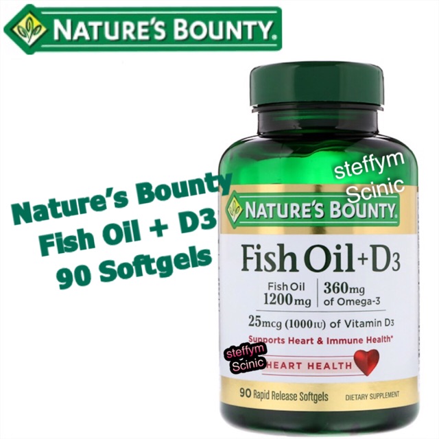 Nature’s Bounty Fish Oil + Vitamin D3 1,200 mg 25mcg D3 90 Rapid Release Softgels