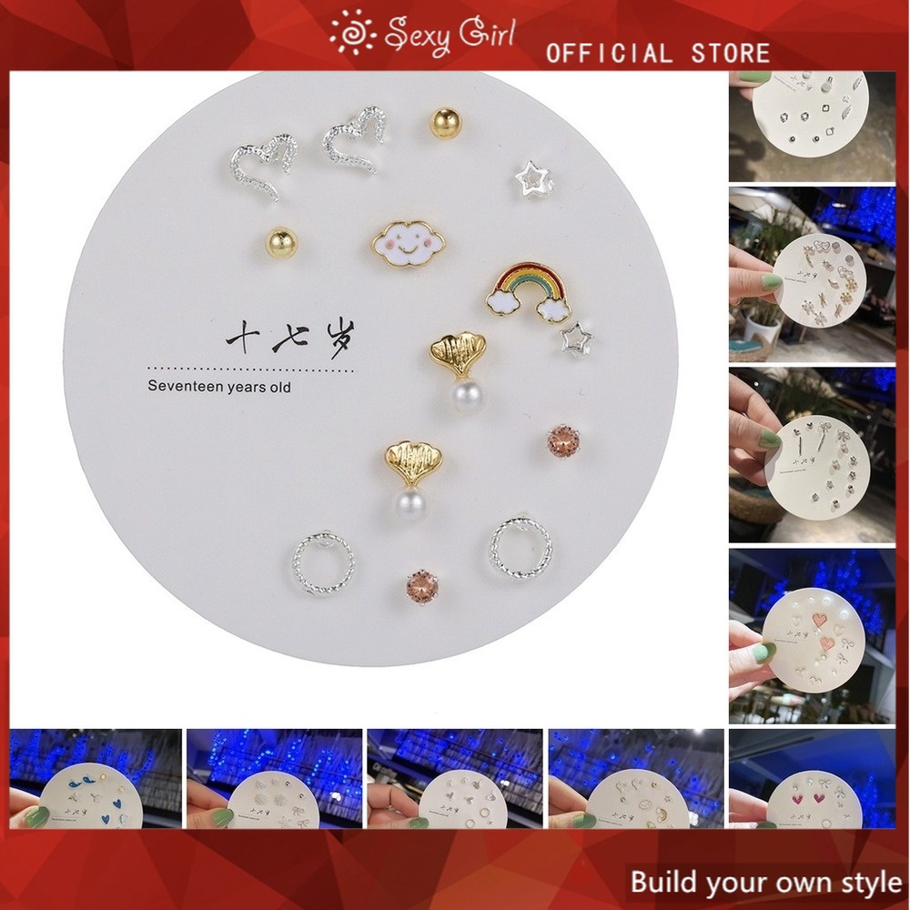 7 pairs/set Exquisite One Week Earring Combination Earrings 2021 New Trendy Simple S925 Earrings Female