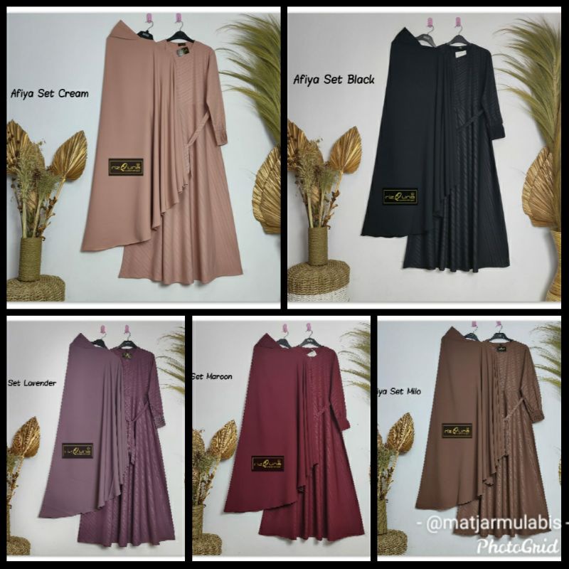 Bisa COD/ Gamis Syari Wanita Set Jilbab Wolfis Embos Premium/ Afiya Set BY RIZQUNA GAMIS