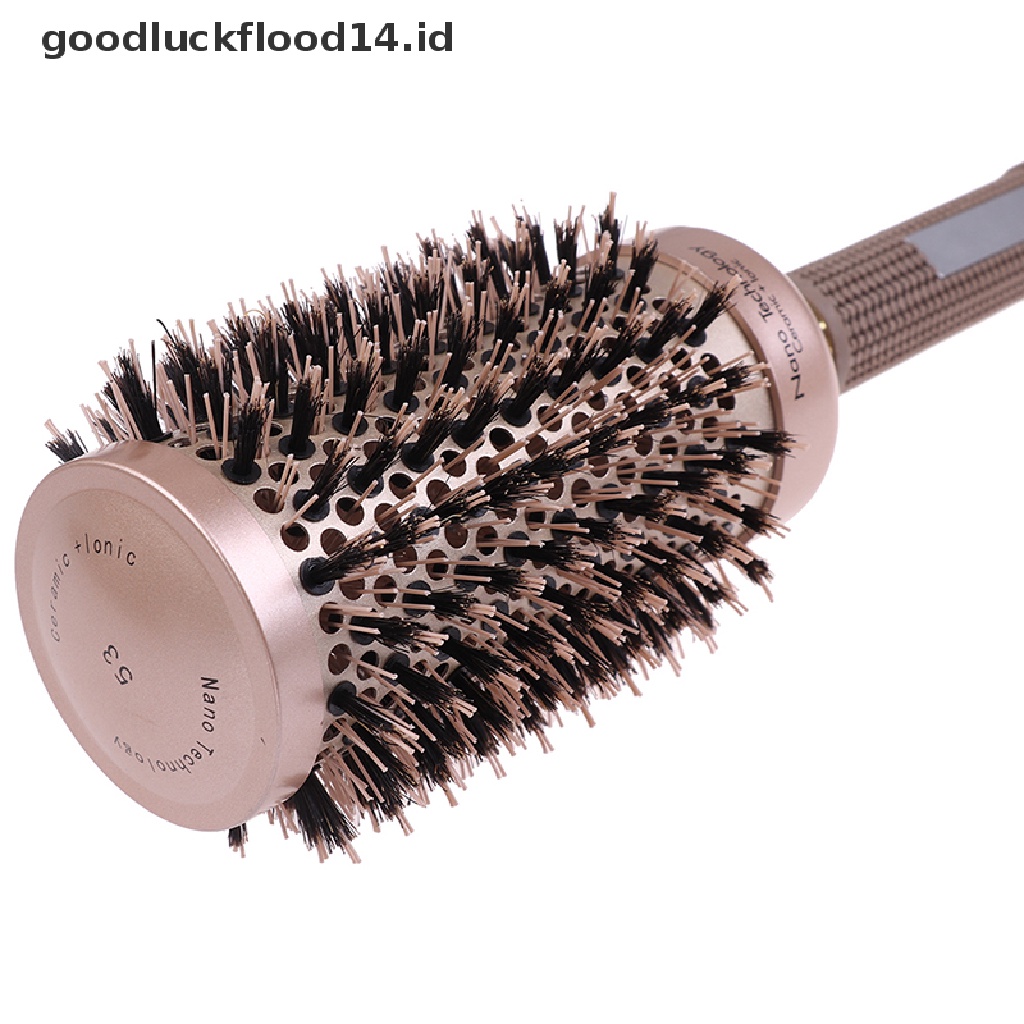 [OOID] Professional Thermal Ceramic Ionic Round Barrel Anti Slip Handle Gold Hair Brush ID