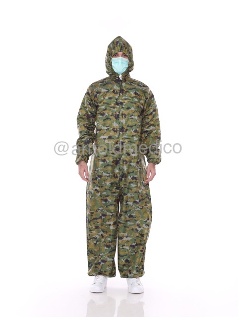 Baju APD Hazmat Parasut Waterproof / Anti Air / Anti Droplets Loreng Tentara