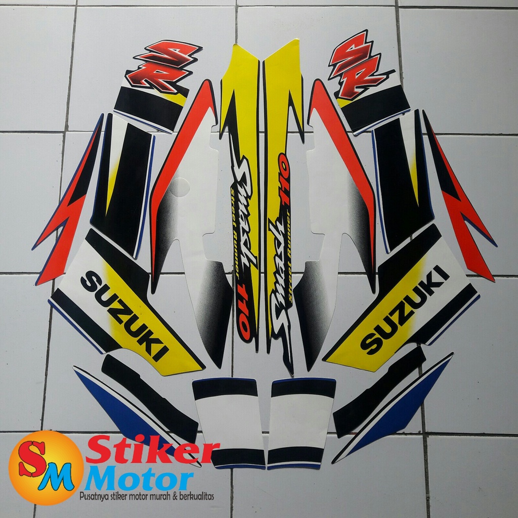 STRIPING STICKER LIS LES POLET BODY MOTOR SMASH SR 2005 HITAM-BIRU
