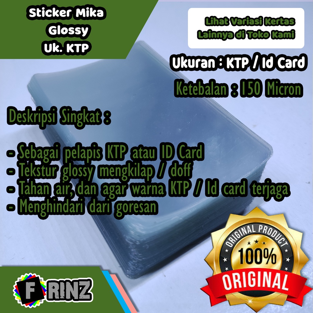 

Sticker Mika Glossy KTP dan ID Card Tahan Air 150 Micron