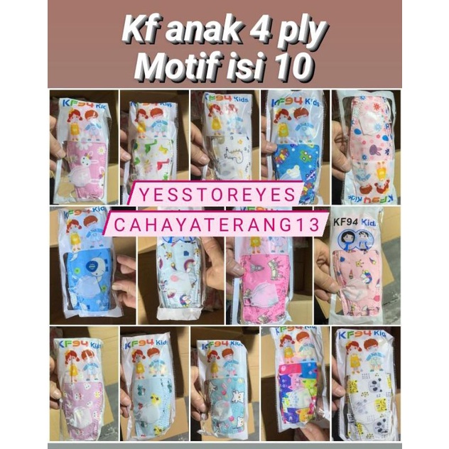 READY MASKER isi 10 KF94 KF 94 ANAK KIDS FACE CAREION ALKINDO MOUSON MASK MOTIF CEWEK COWOK BOY GIRL