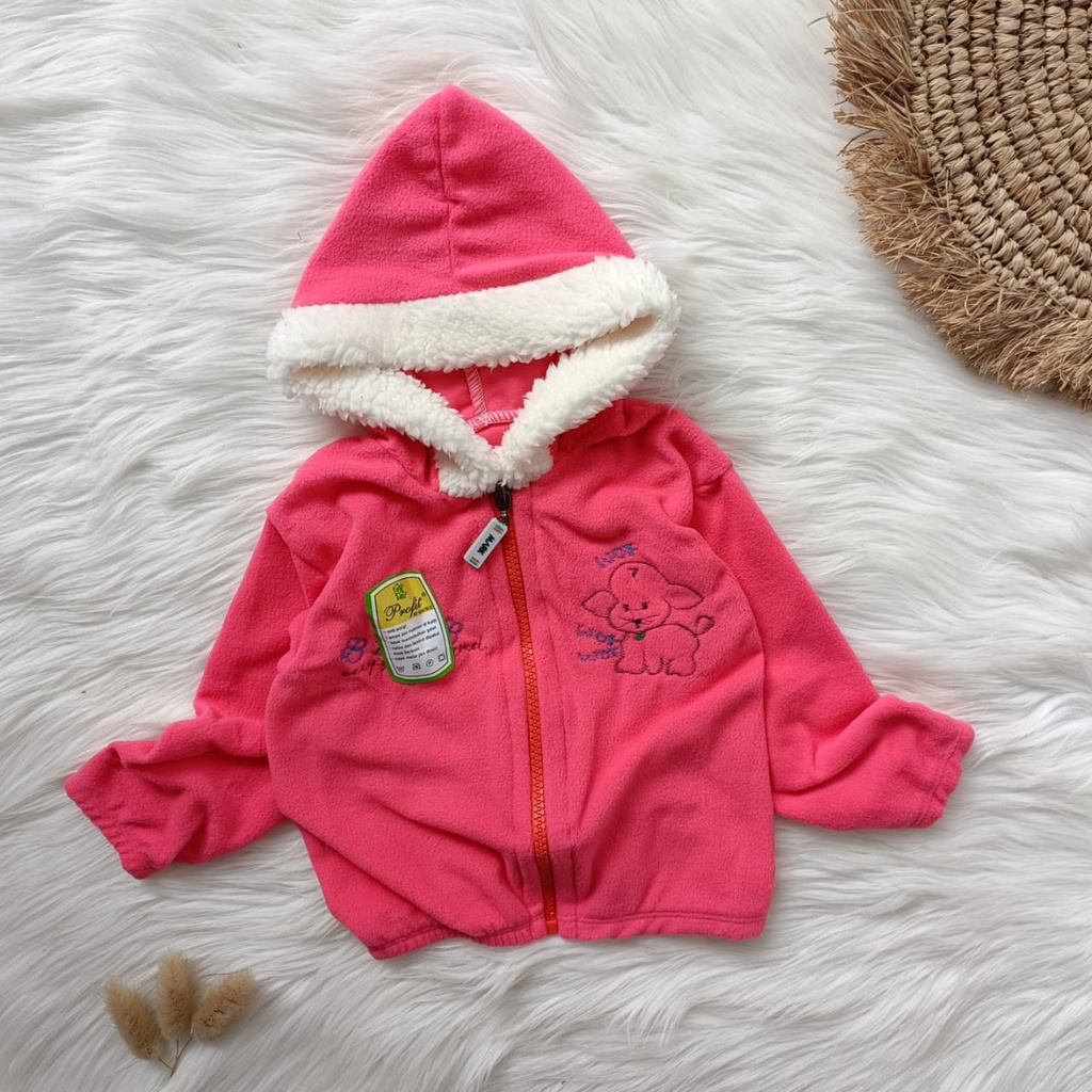 Jaket bayi murah bulu emen hoodie 0-12 bulan