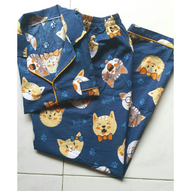 Piyama dewasa ld 104cm, motif kucing face navy
