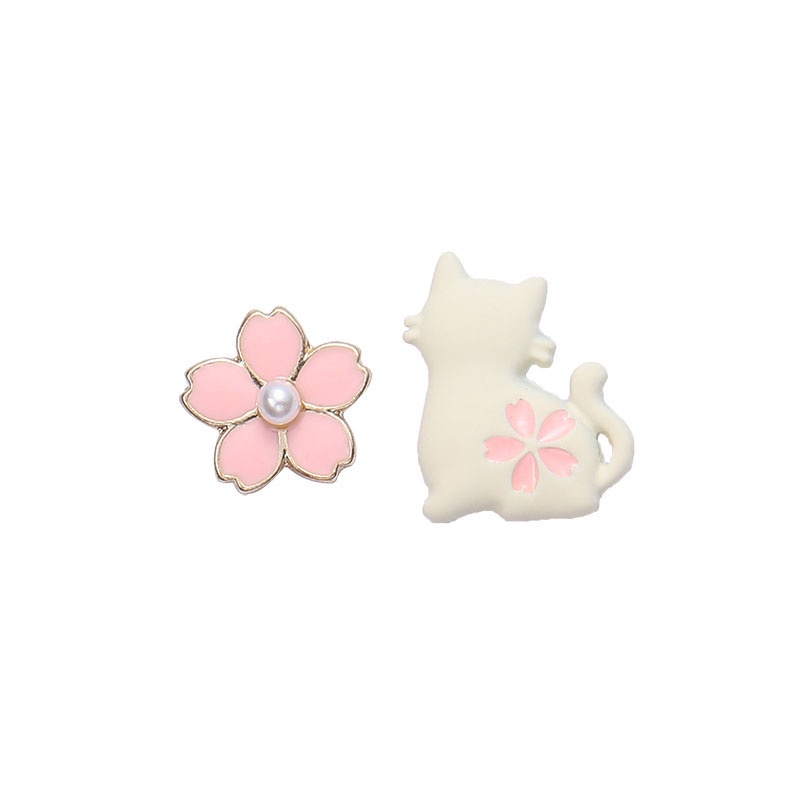 Anting Tusuk Asimetris Motif Kucing / Bunga Lucu Untuk Wanita