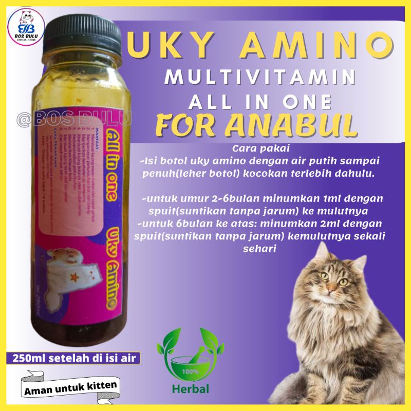 Uky amino vitamin cair gemuk dan bulu nafsu makan daya tahan tubuh kucing 250ml