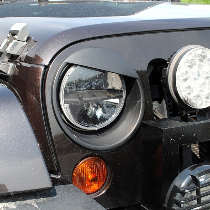 Cre 2pcs Bezel Cover Lampu Depan Mobil Bahan ABS Untuk Je-ep Wrangler 2007-2015