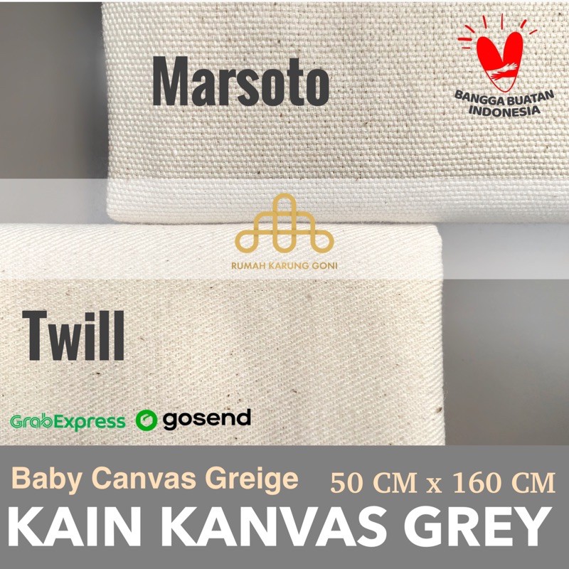 Kain Kanvas Twill Marsoto 50 cm x 157 160 cm - Baby Canvas Grey - Supplier Kain Kanvas Lukis Greige Polos Warna Natural