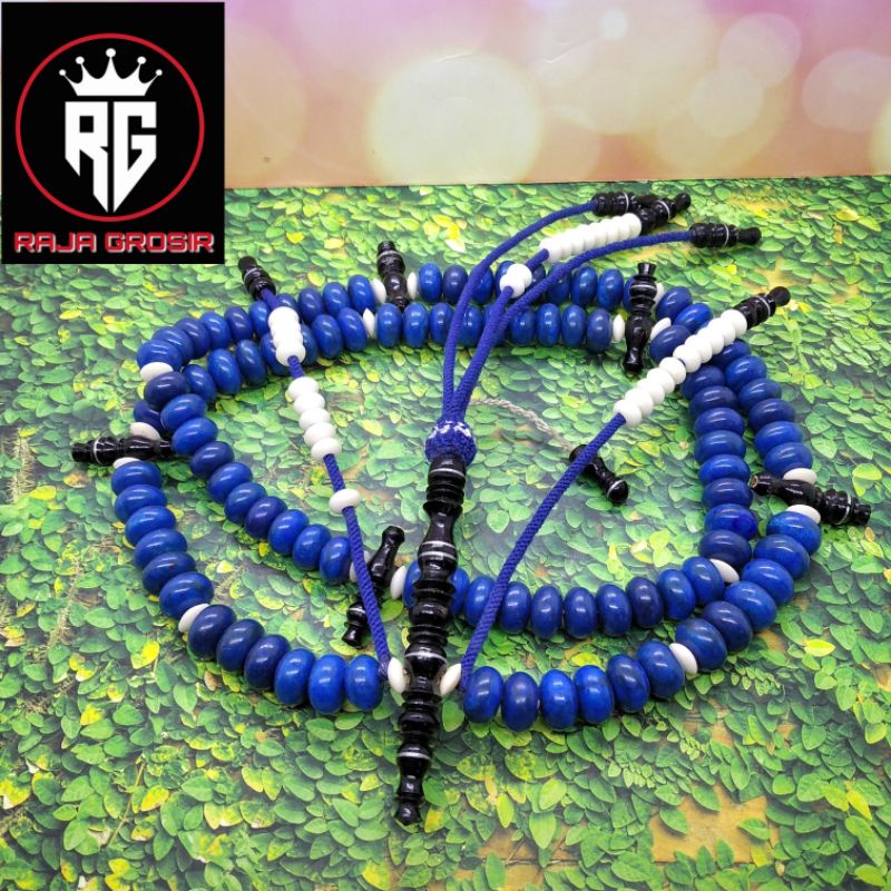 tasbih atijani/tasbih tijani batu marjan biru kombinasi tulang