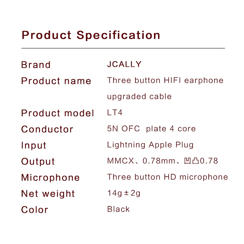 JCALLY LT4S Lightning Cable Kabel Port Lightning for In Ear Monitor KZ QKZ