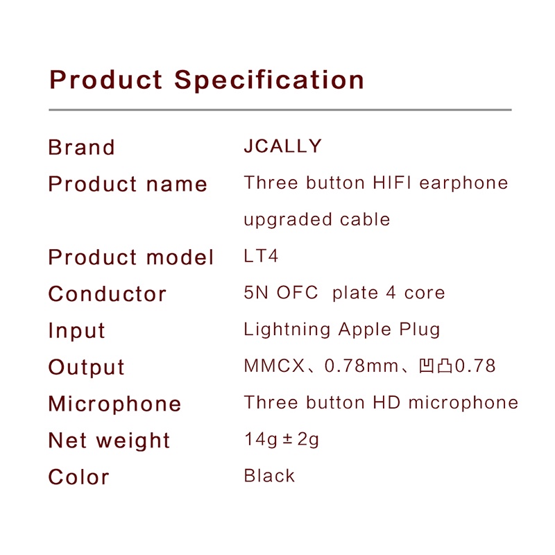 JCALLY LT4S Lightning Cable Kabel Port Lightning for In Ear Monitor KZ QKZ