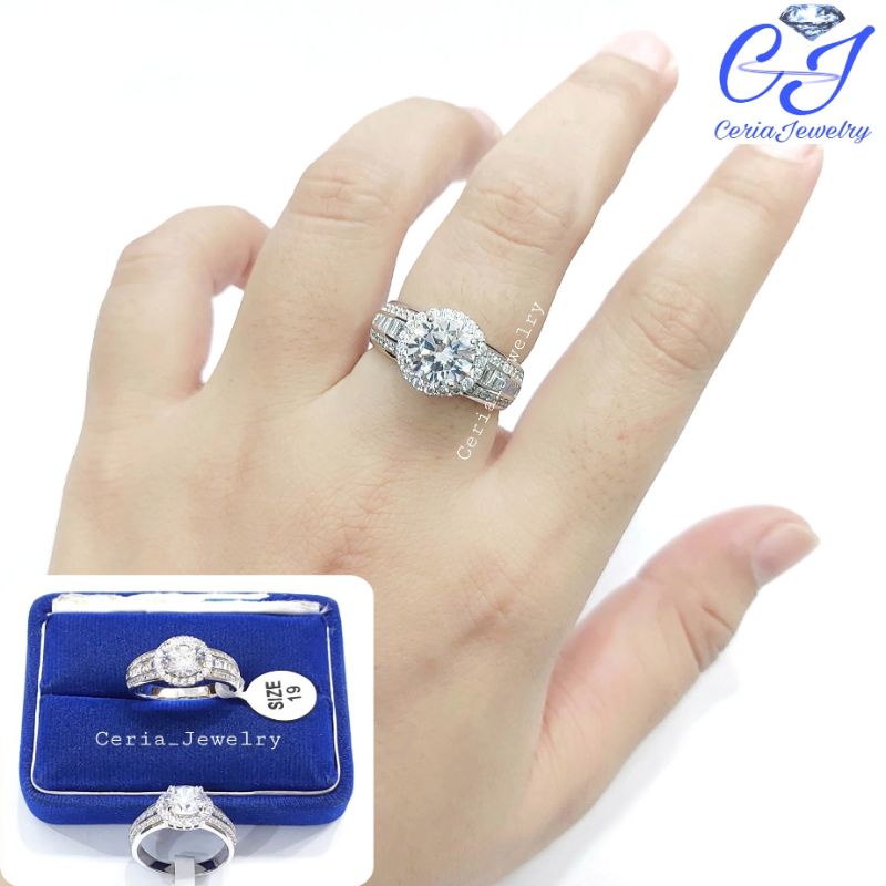 Cincin Perak Asli Silver Wanita 925 Lapis Emas Putih Model Diamond/Berlian - Kwalitas Super -Perhias