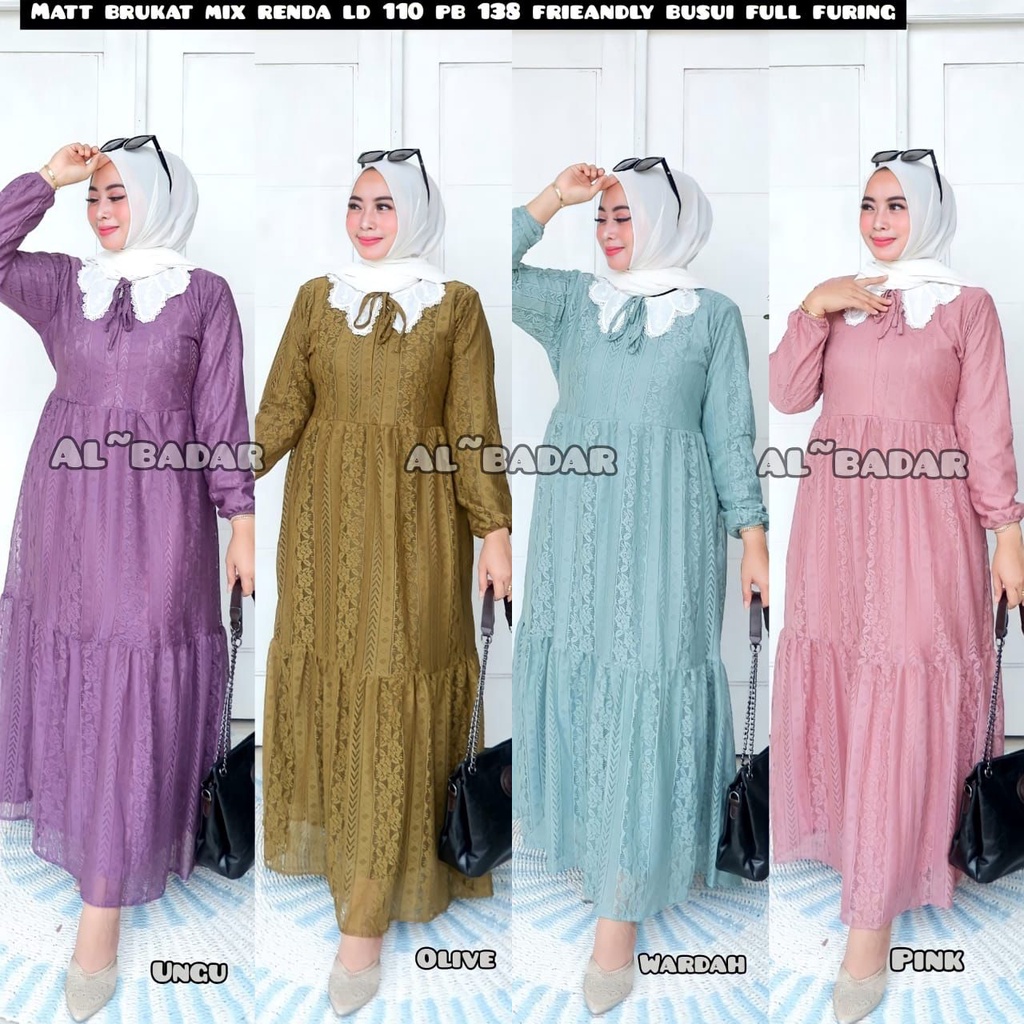 [ BISA COD ] GAMIS BRUKAT PREMIUM MIX KERAH RENDA,GAMIS BRUKATPREMIUM MIX KERAH RENDA MODEL TERBARU BY AL BADAR