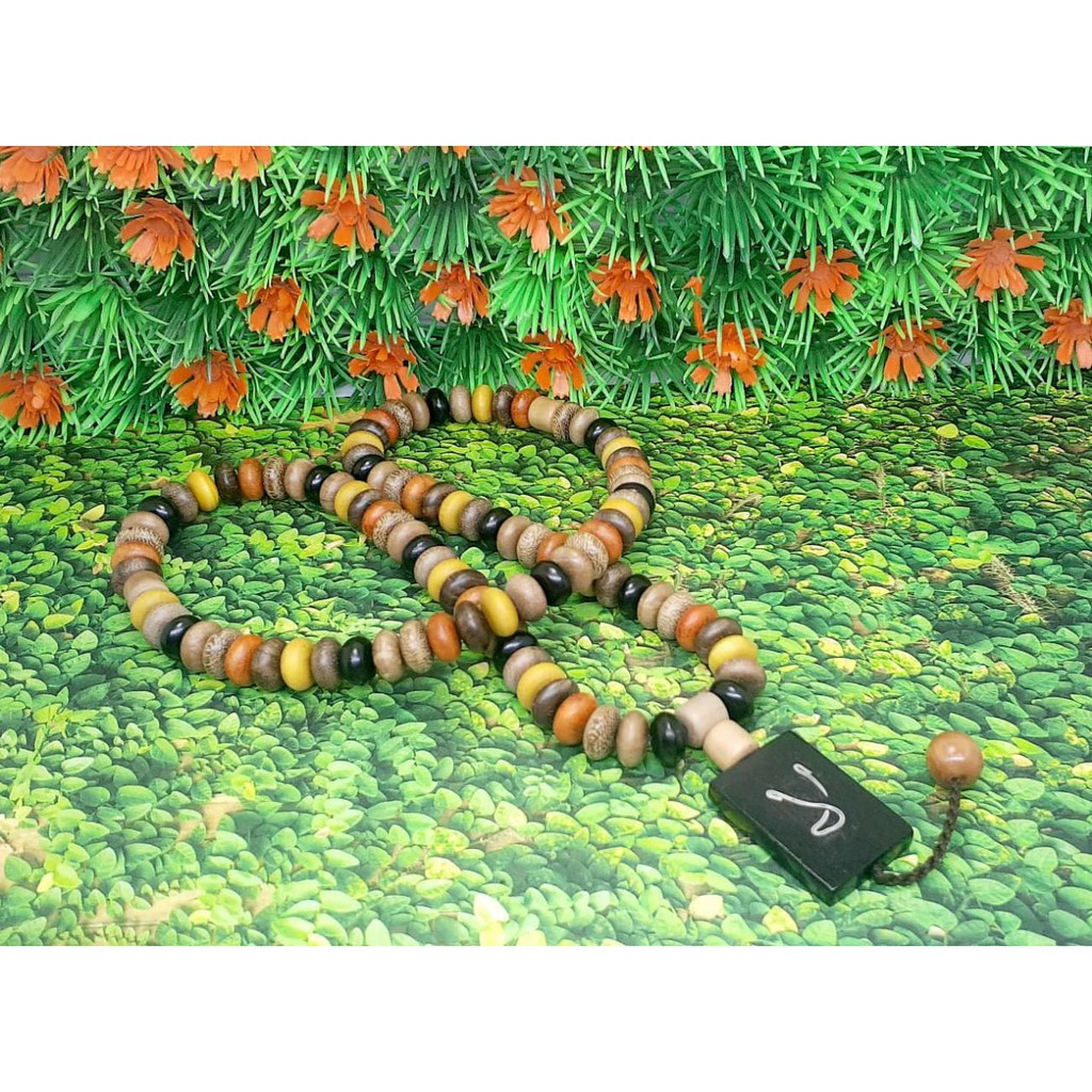 tasbih kalung kombinasi kayu bertuah liontin galih kelor