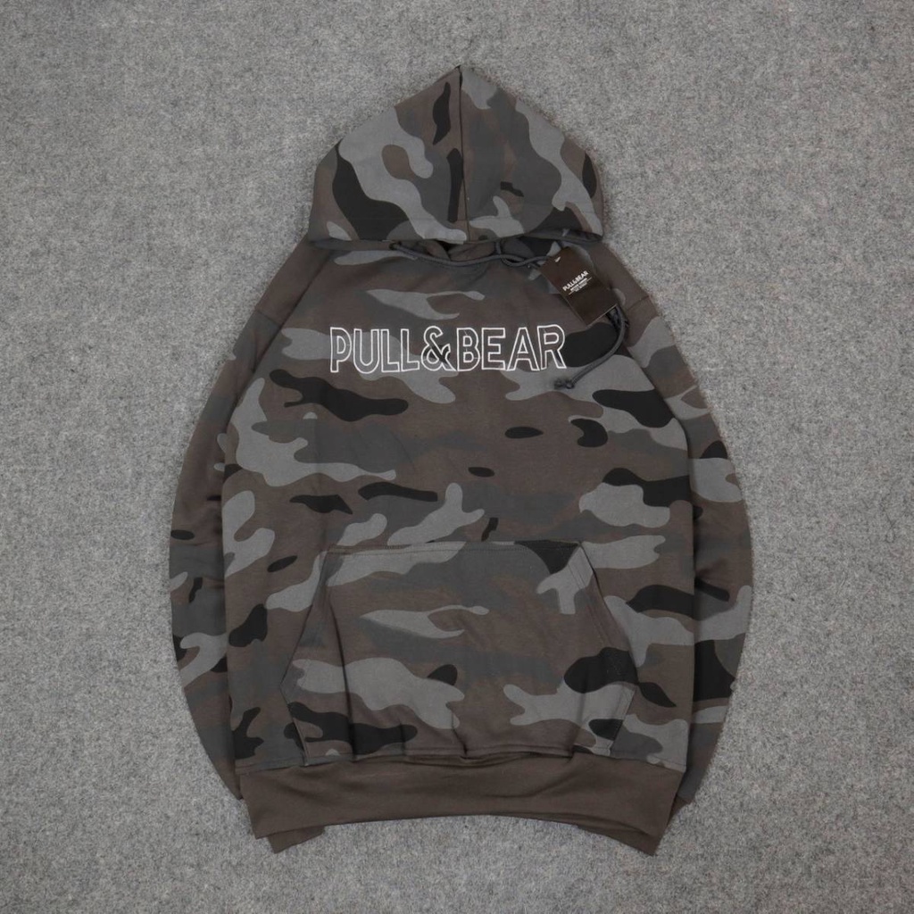 Sweater Hoodie Camo Pull &amp; Bear Full Tag &amp; Label Sweater PULL &amp; BEAR CAMO HIJAU EMBROID EMBROIDERY