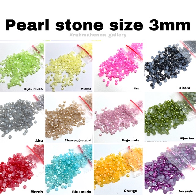 1box 12 warna Pearl stone 3mm  ,mutiara belah , half pearl