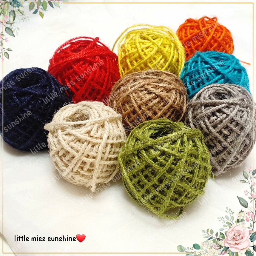 Colorful Hemp Rope Tali Jute Rami 1 Meter per meter 2 PLY Merk RIBBON Goni Kotak Hadiah Kado Birthday Kids Present Christmas DIY Craft Scrap Book Wedding Souvenir Cindera Mata Fiancee Tunangan Acara Lamaran Good Quality Branded Little Miss Sunshine Malang