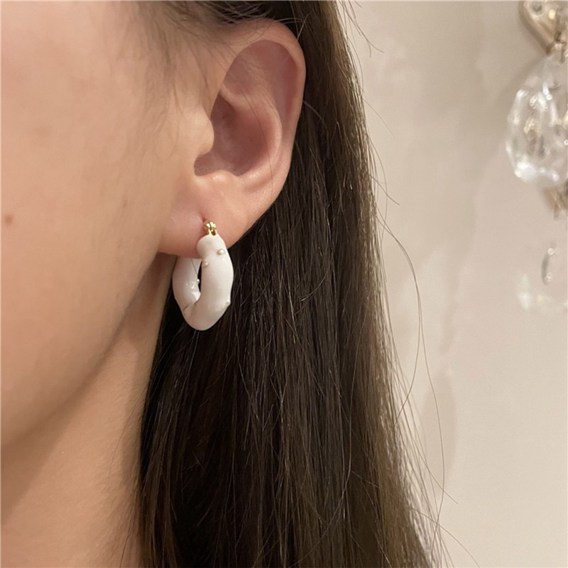 Anting Tusuk Gantung Desain Geometri Enamel Hias Mutiara Ungu Gaya Retro Untuk Wanita